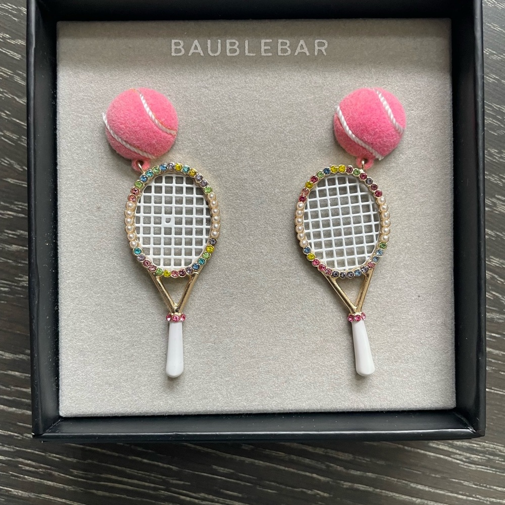 BaubleBar Pink Tennis Racket Drop Earrings with Multicolor Crystals